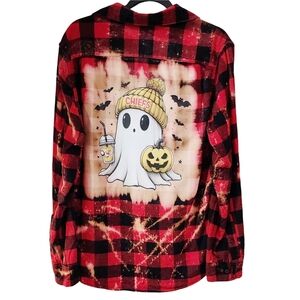 KC Chiefs Custom Ghost Upcycled Buffalo Plaid Flannel Shirt, Women's M